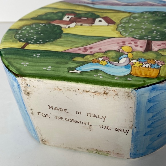 Folk Art Handmade Ceramic Pitcher Vase Landscape Countryside Italy Decorative - Picture 8 of 9